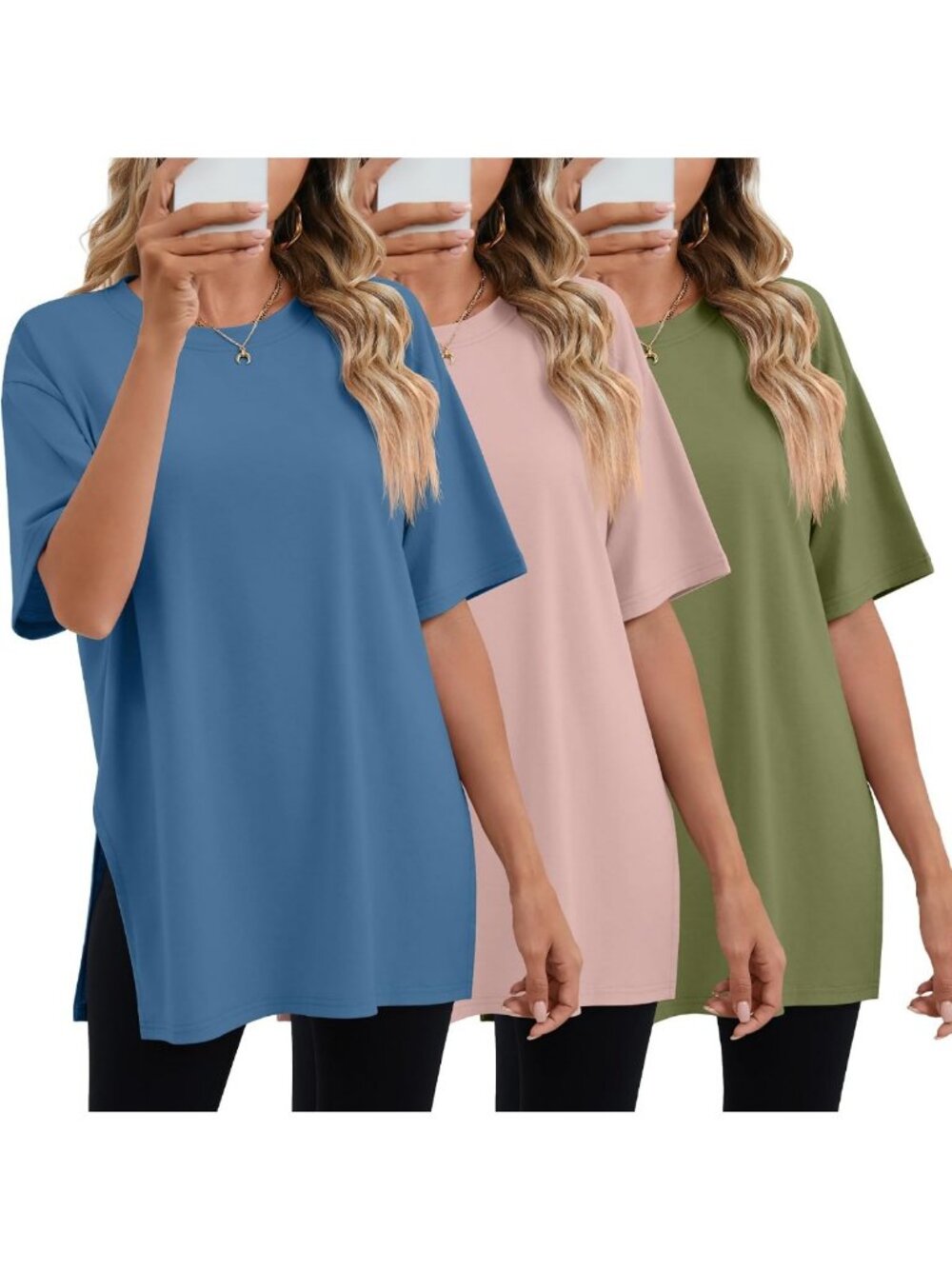 3 Pack Women's Oversized Workout T-Shirts - Comfy, Stylish Activewear Tops